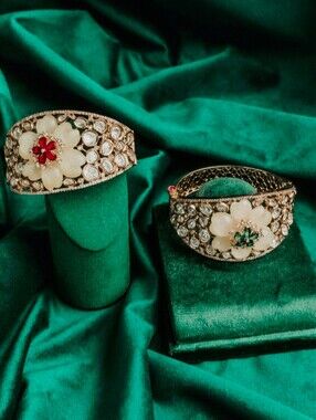 Floral Kundan Statement Bangles - Set of 2Price $130 Each.
